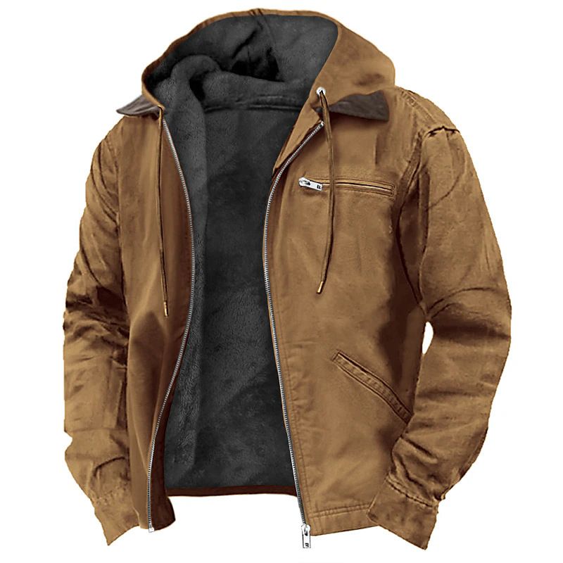 Hooded Fleece-Lined Jacket For Men – Relaxed Fit, Zippered Pockets, All-Day Comfort (S-5XL, Polyester Fill, Solid Colors)_voghion.com