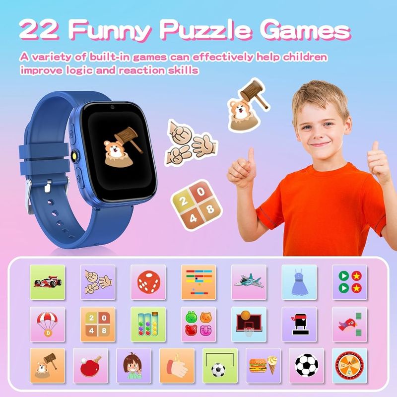 Smart Watches For Girls Boys With Puzzle Games Habit Tracking Audio Book Learn Card HD Touch Screen Pedometer Camera Alarm Cloc_voghion.com