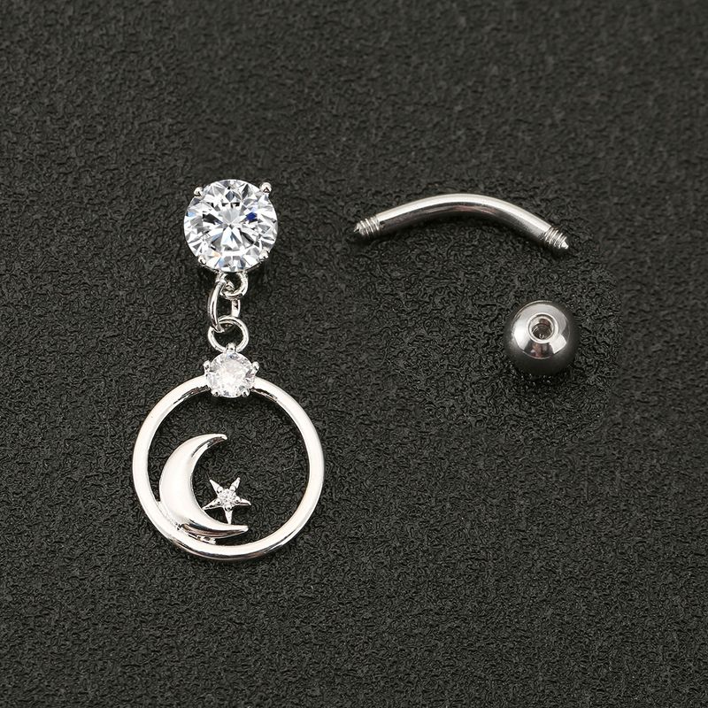Piercing per ombelico con zirconi a forma di stella e luna - Gioielli per il corpo in acciaio inossidabile_voghion.com