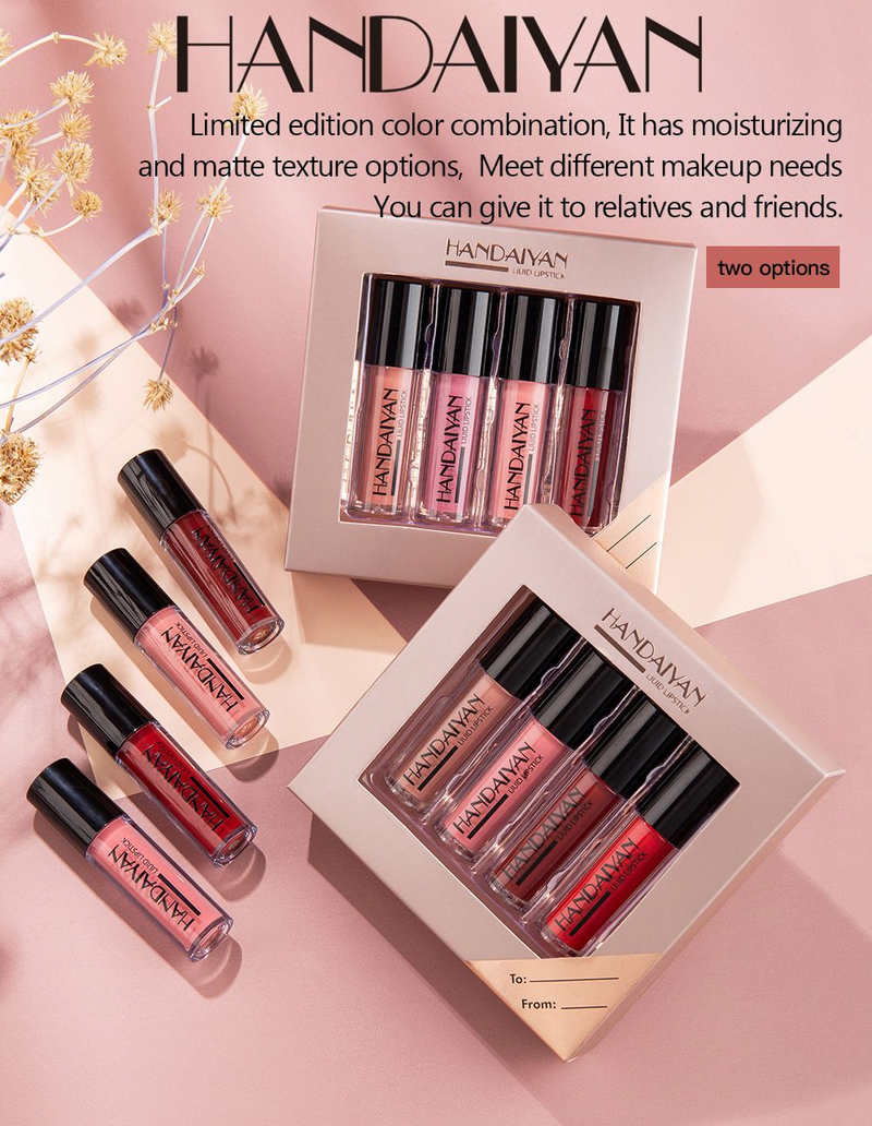 HANDAIYAN 24ss 4er-Pack Geschenkbox Spiegelgesichtsglasur Mattnebel Flüssigkeit Nicht färbende Tasse Lippenfarbe_voghion.com