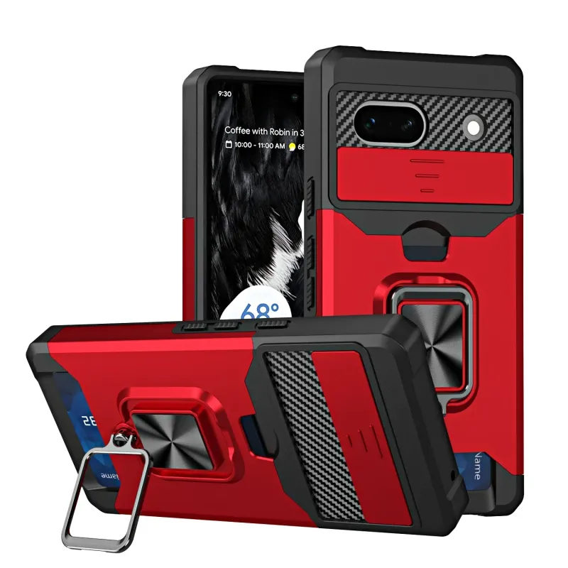 Hülle für Google Pixel 9A 9 XL 8 7A 7 6 A Pro Slide Kamera Kartenhalter Slot Wallet Schutzhülle mit Ringständer_voghion.com