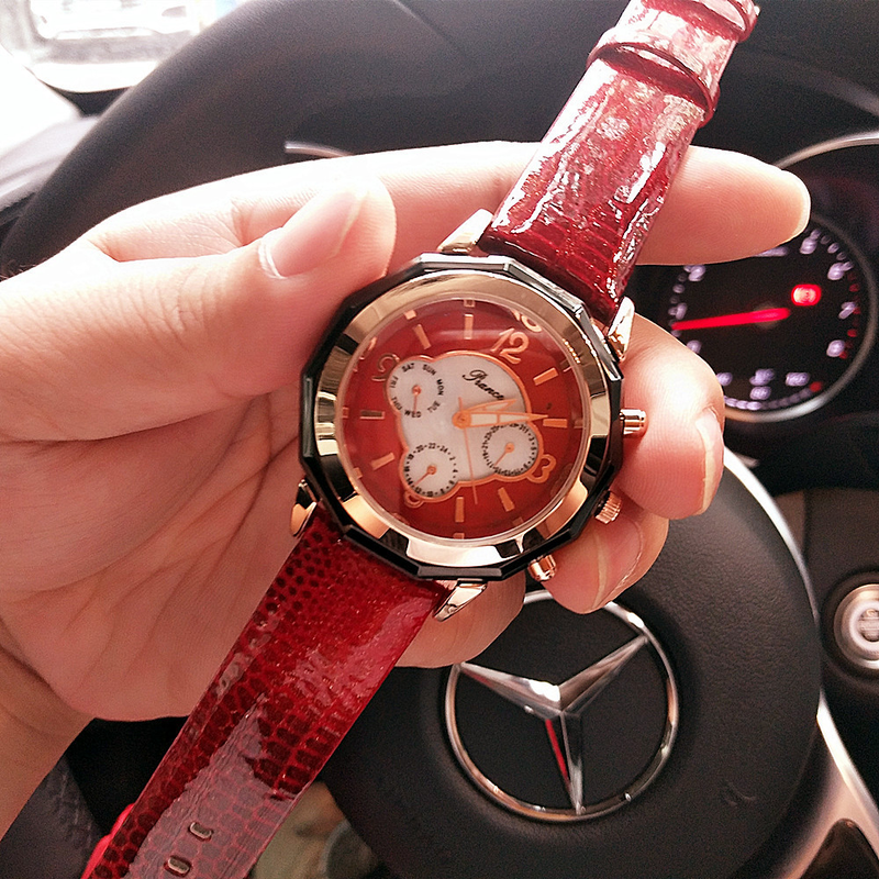 Modische Damen-Multifunktionsuhr mit Nachtlicht, 2035, echtes Leder, wasserdicht, Gezeitenuhr_voghion.com