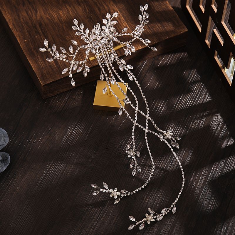 Νυφικό κόσμημα Κρυστάλλινο ένθετο χτένα με μακριές χτένα Αξεσουάρ για τα μαλλιά με στρας με πλέξη Αξεσουάρ για πέπλο κοσμήματα γάμου_voghion.com