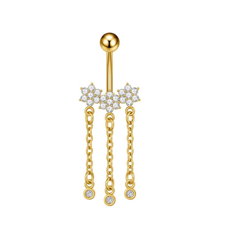 Piercing per ombelico da donna in acciaio inossidabile con zircone, catena a farfalla, occhio di cavallo, fiore a cinque foglie, fibbia per ombelico_voghion.com