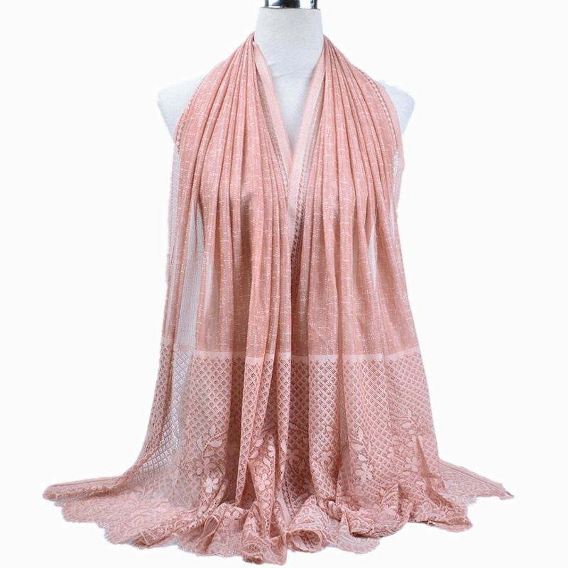 Foulard musulmano Sciarpa con bordo in pizzo cavo e fiori Sciarpa multifunzionale Sciarpa musulmana per le donne_voghion.com