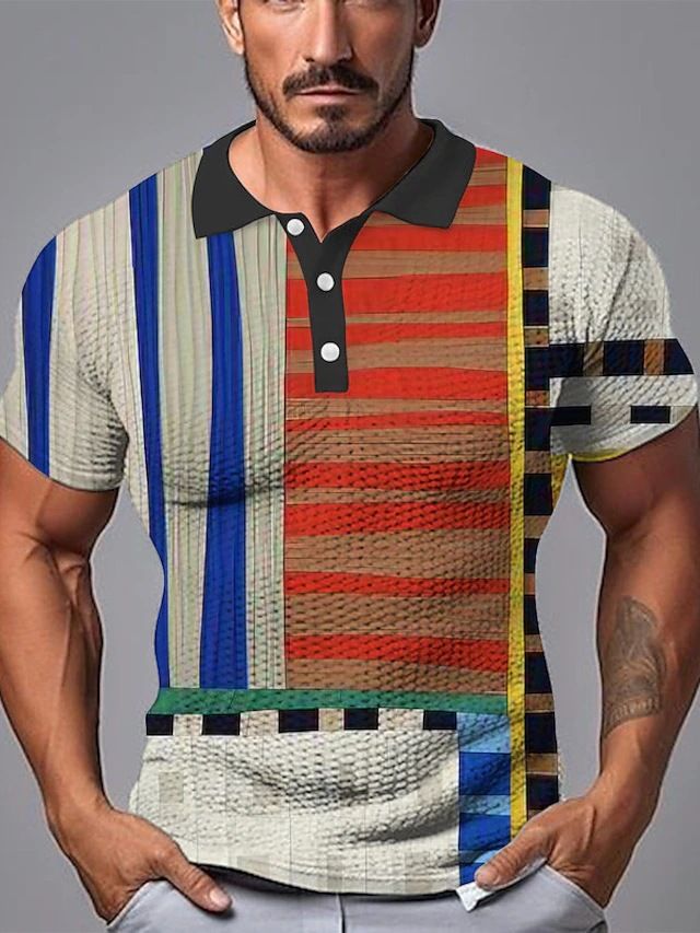 Neues lässiges kurzärmeliges Henry-Poloshirt mit einfarbigem Karomuster und drei Knöpfen für Herren_voghion.com