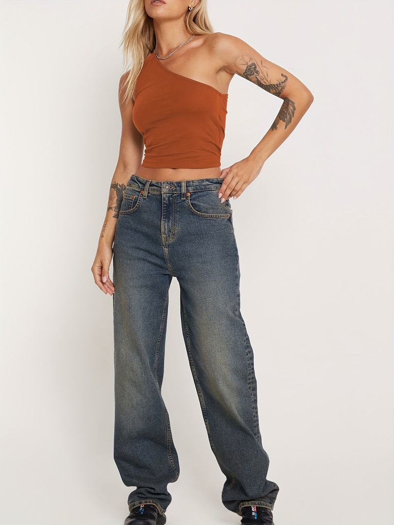 Women's Clothing Sexy Spice Girl women's single shoulder halter vest tight-fitting top knitted pure_voghion.com
