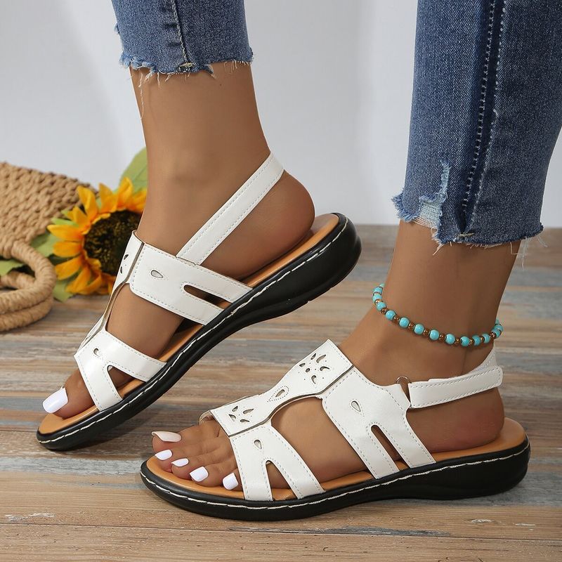 Sandali con bocca di pesce in velcro, larghi e piatti, casual, antiscivolo, per donna, 2024, nuovi, tinta unita_voghion.com