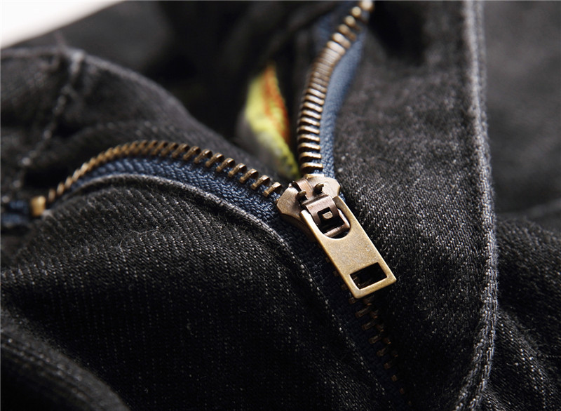 Men's Clothing Stock Summer Black Casual Youth Trousers Non Elastic Mid Waist Multi Hole Straight Jeans_voghion.com