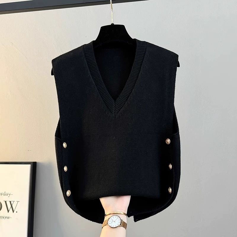 Gilet in maglia con scollo a V da donna - Gilet leggero e ampio per primavera e autunno, capo casual da indossare a strati_voghion.com