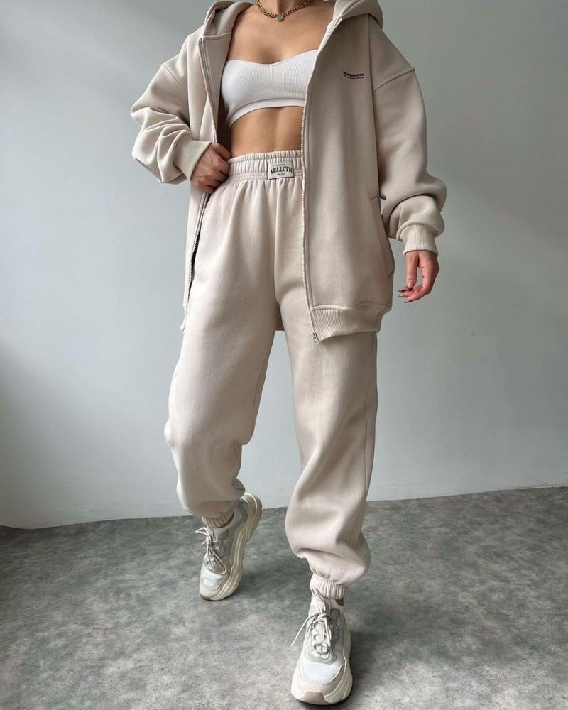 Pants Casual Personality Printed Hoodie Women's Sportswear Two-Piece Set Autumn Winter Long Sleeve Fleece Sweatshirt_voghion.com