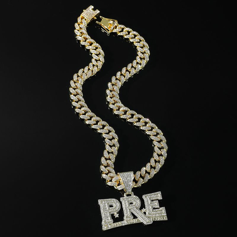 Gorąco sprzedający się naszyjnik z wisiorkiem PRE z diamentową literą i męskim punkowym łańcuszkiem kubańskim oraz spersonalizowanymi dodatkami_voghion.com