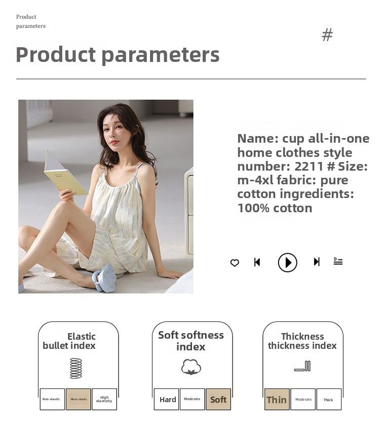 Lässiges Sommer-Pyjama-Set | Lockere Hosenträger für Damen, 100 % Baumwolle, Größe S – Frische Shorts mit Brustpolstern_voghion.com