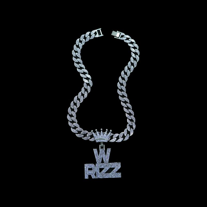 W RIZZ Full Diamond Alloy Pendant Personalized Crown Men's Hip Hop Necklace_voghion.com