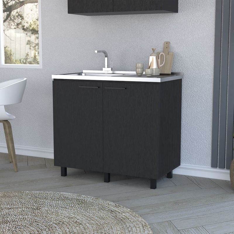 Utility sink cabinet Bussolengo, Two Cabinets, Black Wengue Finish_voghion.com