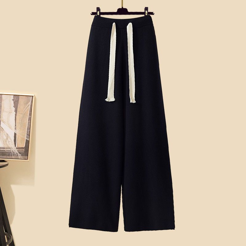 Damen Kleeder Hierscht Kostüm fir Fraen nei Mëtt Längt Cardigan Jacket mat héich Hals Pullover schlank breet Been Hosen Dräi Stéck Kostüm_voghion.com