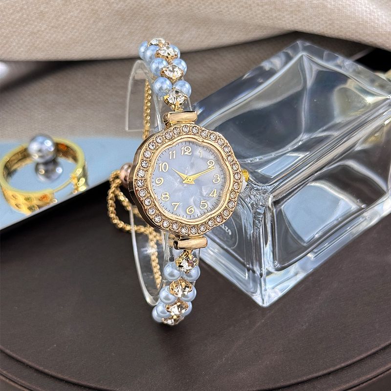Orologio con quadrante in perle e diamanti, cinturino compatto, doppia fila di perle, superficie digitale estraibile, elenco, lavoro, quotidiano, compleanno, anniversario, regalo di San Valentino_voghion.com
