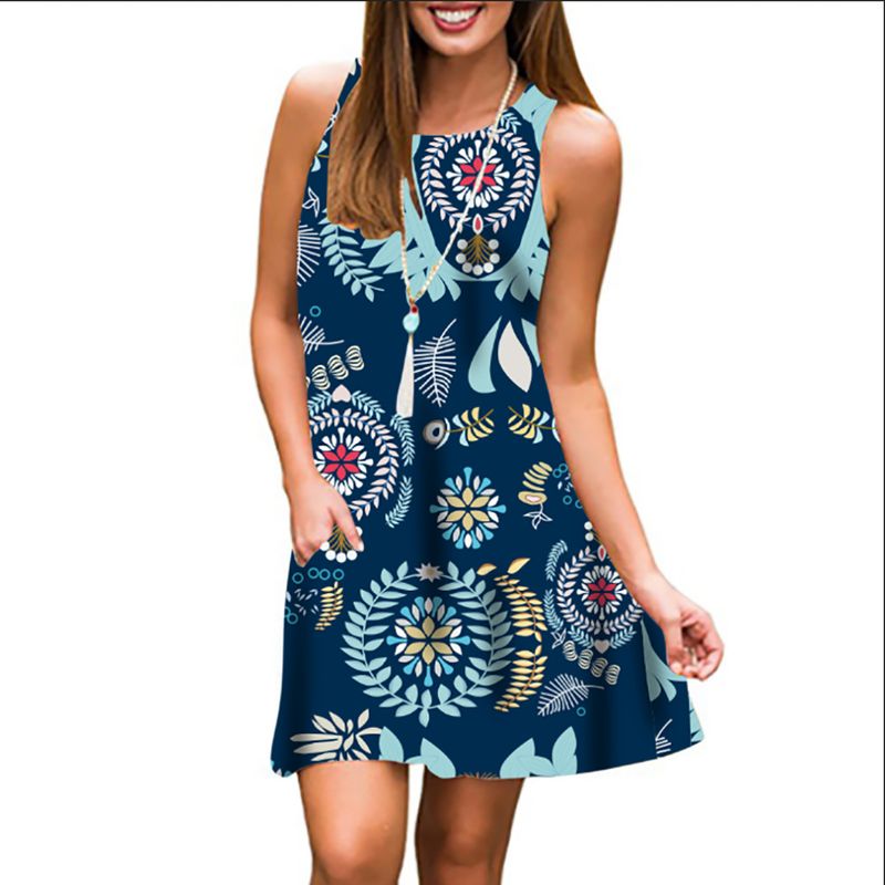Rochie de vară nouă, fără mâneci, cu guler rotund, lejeră, pentru femei, vara 2023_voghion.com