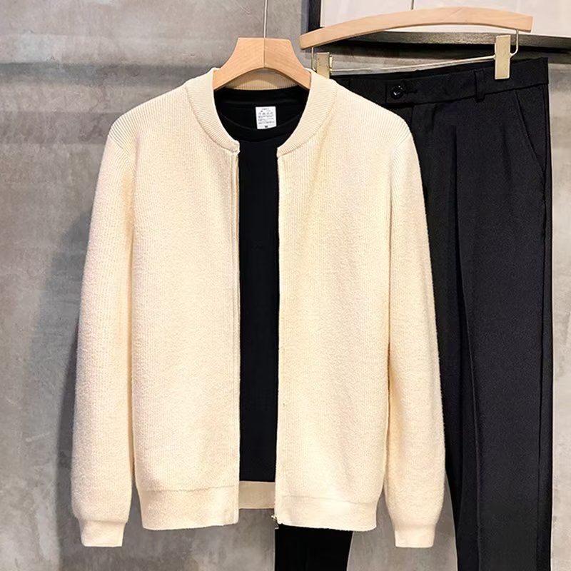 Men's Double-Zip Knit Cardigan – Oversized Cotton-Blend Sweater For Casual Layering_voghion.com