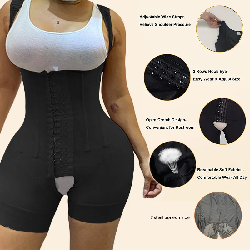 Waist Tummy Shaper Fas Colombianas Reductoras Shapewear Bodysuit Hook Eye Closure Tummy Control Adjustable Crotch Open_voghion.com
