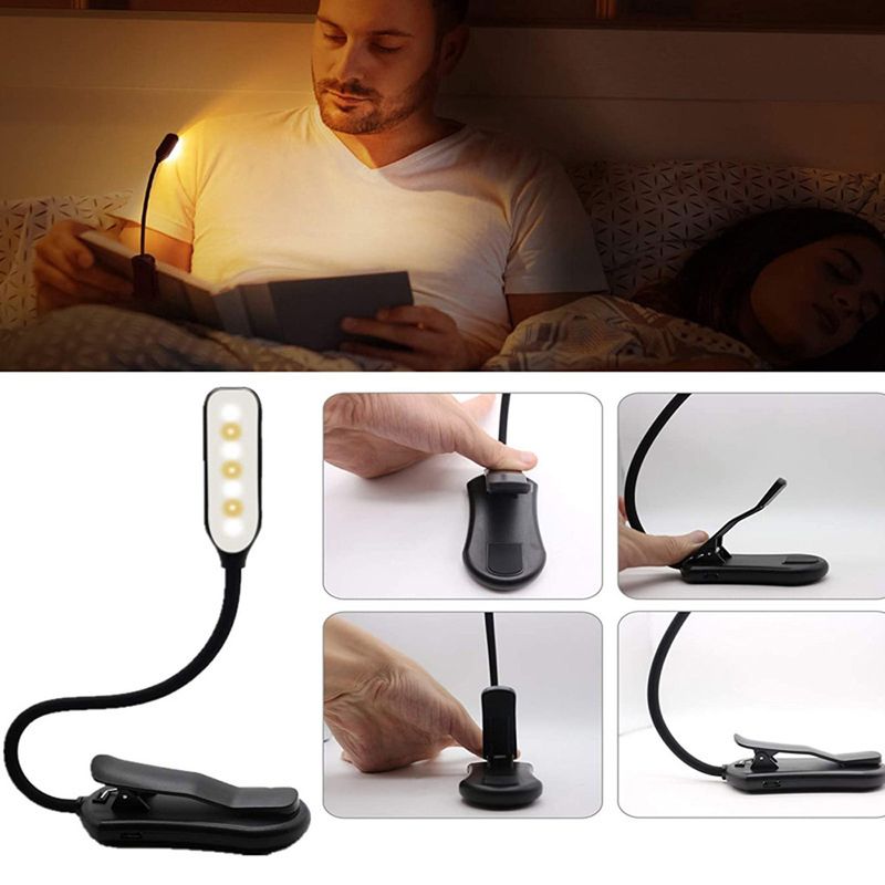Rechargeable Book Light Mini 7 LED Reading Light 3-Level Warm Cool White Flexible Easy Clip Lamp Read Night Reading Lamp In Bed_voghion.com