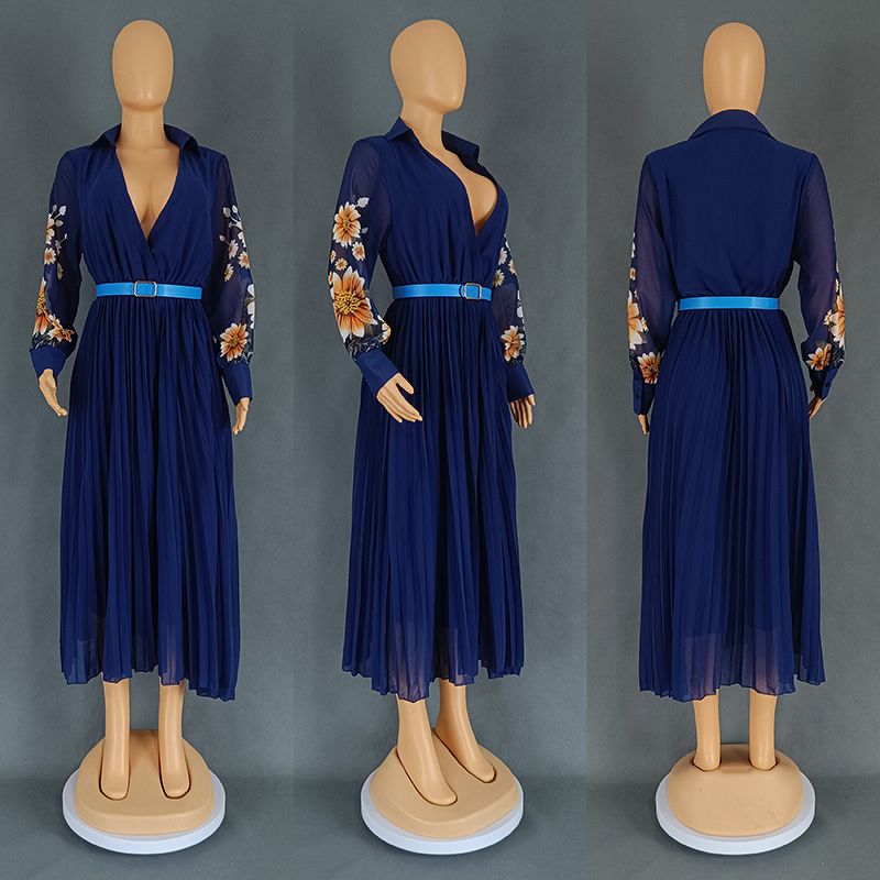 Women's Clothing Solid Color Printed Chiffon Dress_voghion.com