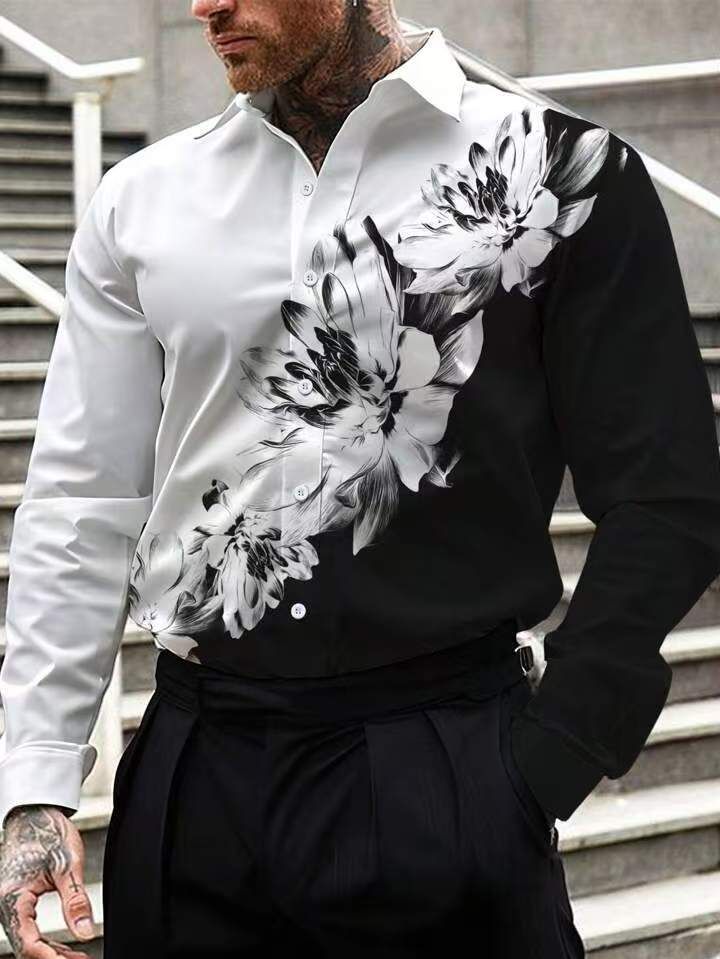 Camicia da uomo primavera e autunno con risvolto hawaiano per il tempo libero, stampa 3D, sottile, a maniche lunghe_voghion.com