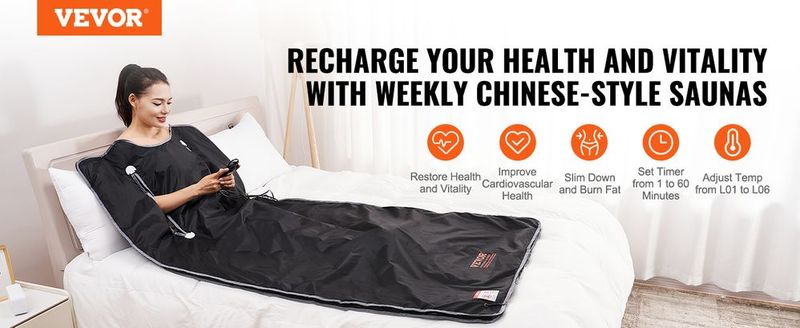 VEVOR Sauna Blanket For Detoxification, Portable Far Infrared Sauna For Home, Oxford Sauna Bag W/ Arm Holes & Carbon Fiber Heating, 1-6 Level Adjustable Temp 95-176°F , 5-60 Minutes Timer, 71 X 31 In_voghion.com