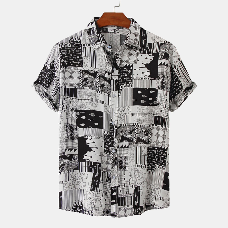 Abbigliamento uomo taglie forti, camicia ampia a maniche corte, camicie casual_voghion.com