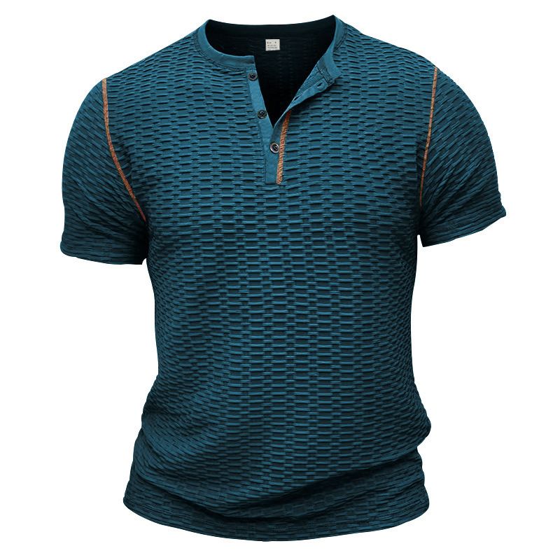 Unbeatable Quality Summer Sports Fitness Slim Fit Breathable Short Sleeved Muscle Henry Shirt Men's T-shirt_voghion.com