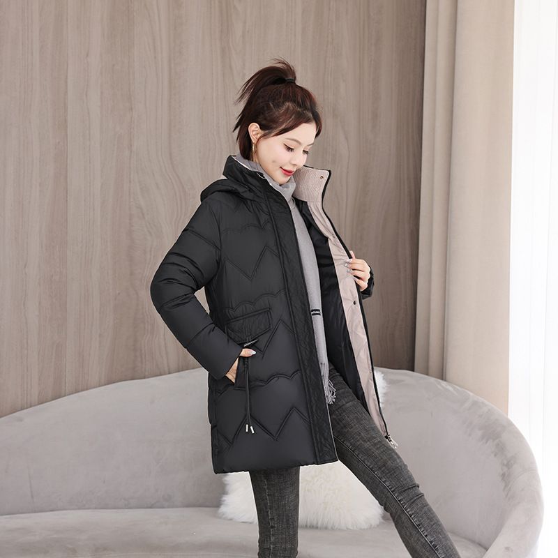 2025 Plus Size Koreanische Version Daunenjacke für Damen, mittellang bis lang, mit Kapuze, aus Baumwolle, explosiv_voghion.com