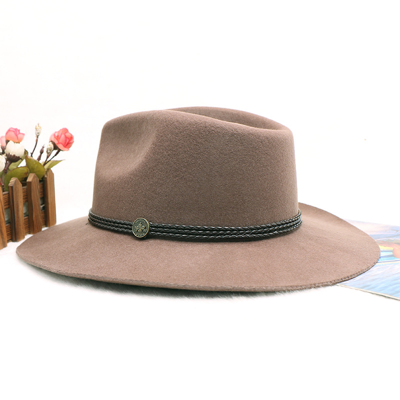 Wollen cowboyhoed met knopen voor heren jazzhoge hoed Herfst-/winterhoed_voghion.com