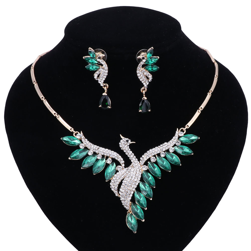 Squisito zircone cristallo fenice collana orecchino set di gioielli da sposa per le donne regalo festa nuziale ballo di fine anno_voghion.com