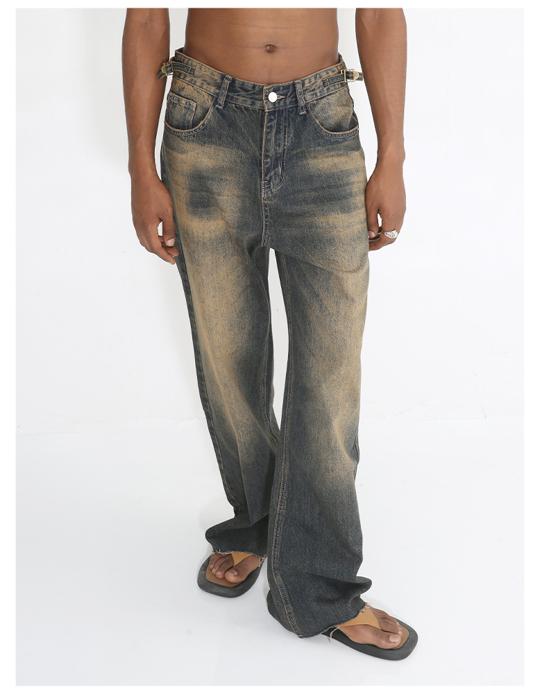 JEANS | 2023 Neue Straight Barrel Made Old Rust Earth Ragged Denim Hose für Männer und Frauen_voghion.com