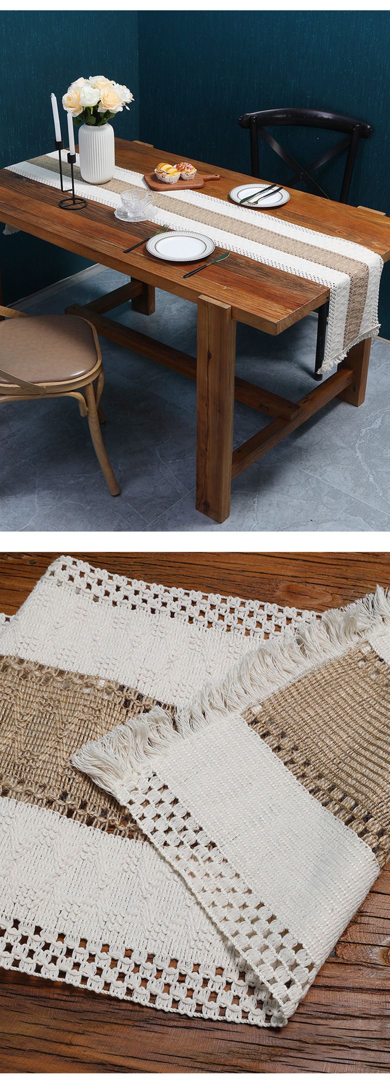 Cotton And Linen Table Runner Stitching Woven Tassel Ethnic Style Table Mat Festival Decoration Knitted Hollow Cover Cloth Light Luxury High End_voghion.com