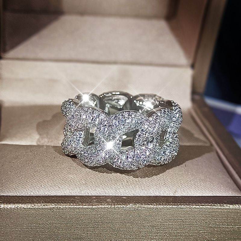 NYUK Anello a catena cubana con zircone, stile hip-hop lucido, unisex, per coppia di ballerini di strada_voghion.com