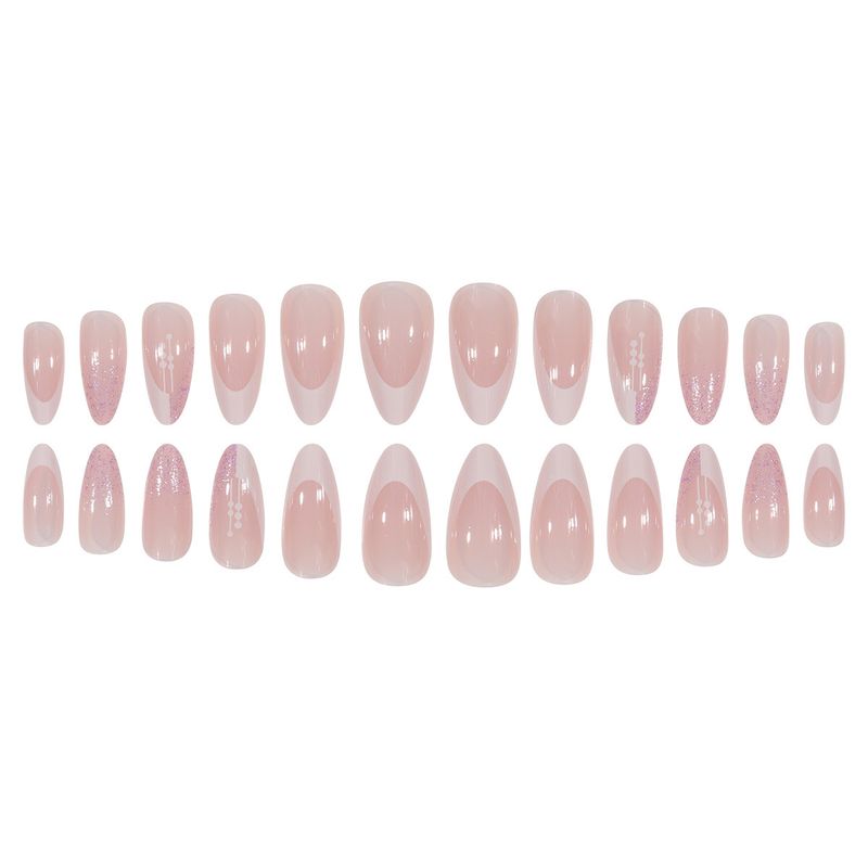 Reusable Press-on Nails Set - French Glitter False Nails With Almond Shape, Self-Adhesive Nail Tips For Women, Easy To Apply & Remove, No Damage_voghion.com