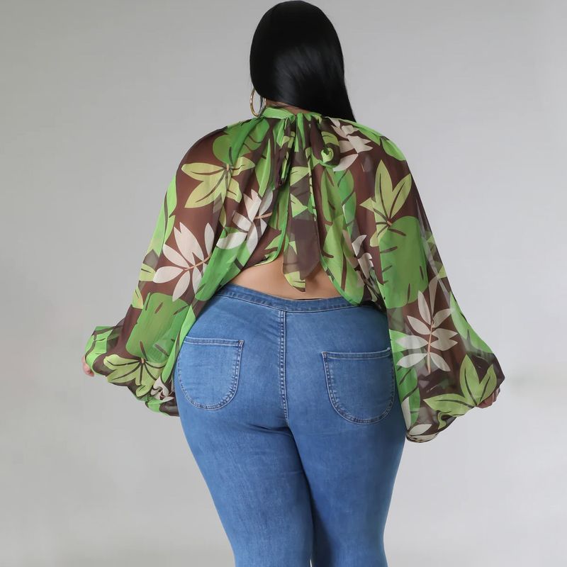 Damen-Oberteil in Übergröße, Übergröße, Damenbekleidung, Rundhalsausschnitt, offener Rücken, Chiffon-Schnüroberteil für Damen_voghion.com