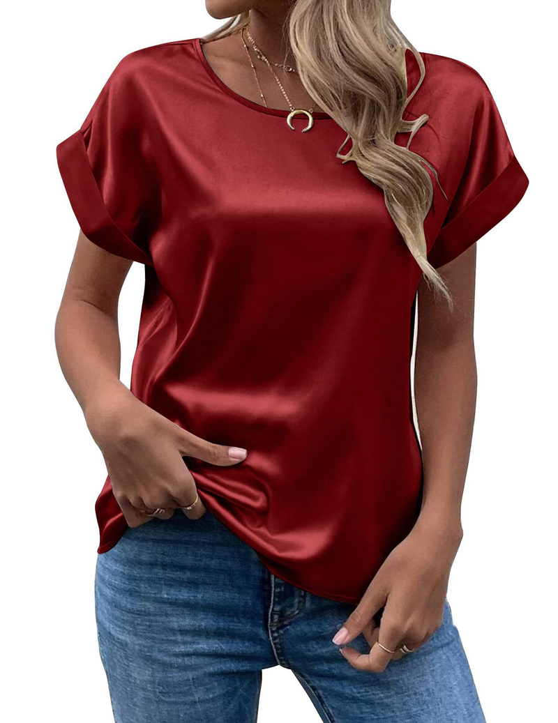 T-shirt da donna a gamba dritta con scollo rotondo in velluto a coste color K Fashion Temperament_voghion.com