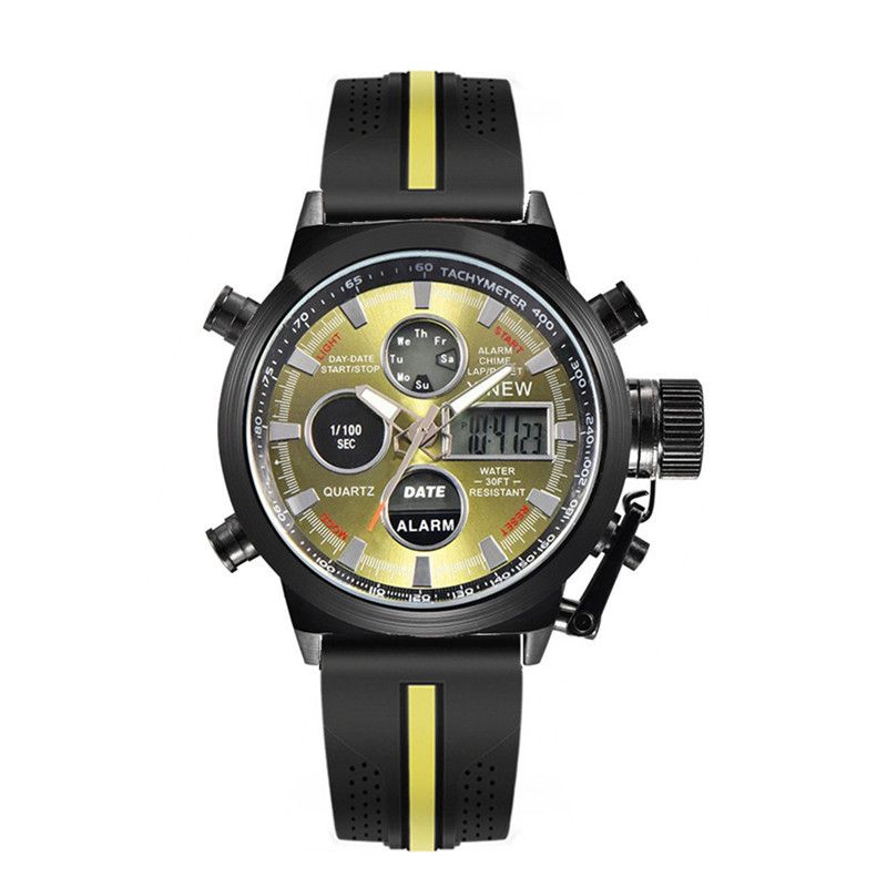 Men's Sport Watch With Analog-Digital Display, GMT Function, Date & Week Indicator, Luminous Hands, PU Leather Strap, Alloy Case_voghion.com