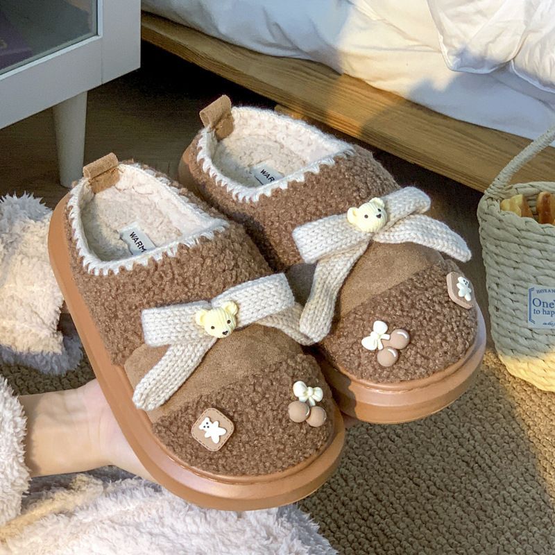 Mercury Cute Little Bear 2024 Neue Winterpantoffeln für Damen, pelzige Innenpantoffeln, dick und warm, All-Inclusive-Baumwollschuhe für_voghion.com