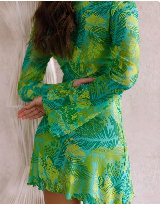 Sheer Mesh Beach Tunic – Lace Cover-Up Dress With Long Sleeves (Black/White/Pink/Animal Print/Rainbow)_voghion.com