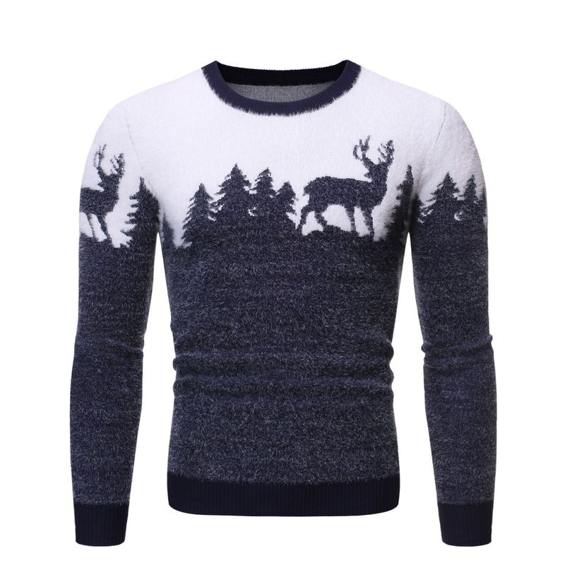 Weihnachts-Rentier-Strickpullover für Herren – Rundhalspullover aus Mohair-Mischgewebe (Rot/Schwarz/Marineblau, M-XXXL)_voghion.com