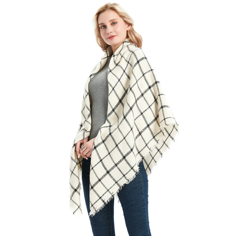 Sciarpa quadrata a quadretti beige nera autunno e inverno nuova imitazione cashmere acrilico scialle da donna_voghion.com