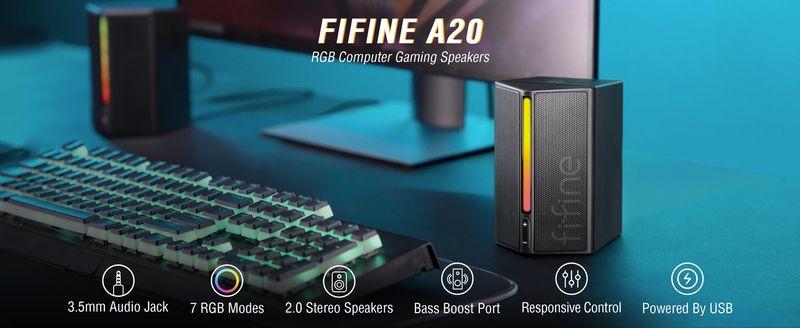 FIFINE Gaming Sound Box Stereo Surround Sound, USB RGB Speaker With Volume Control For PC, Laptop, PS4/5, TV - Ampligame A20_voghion.com