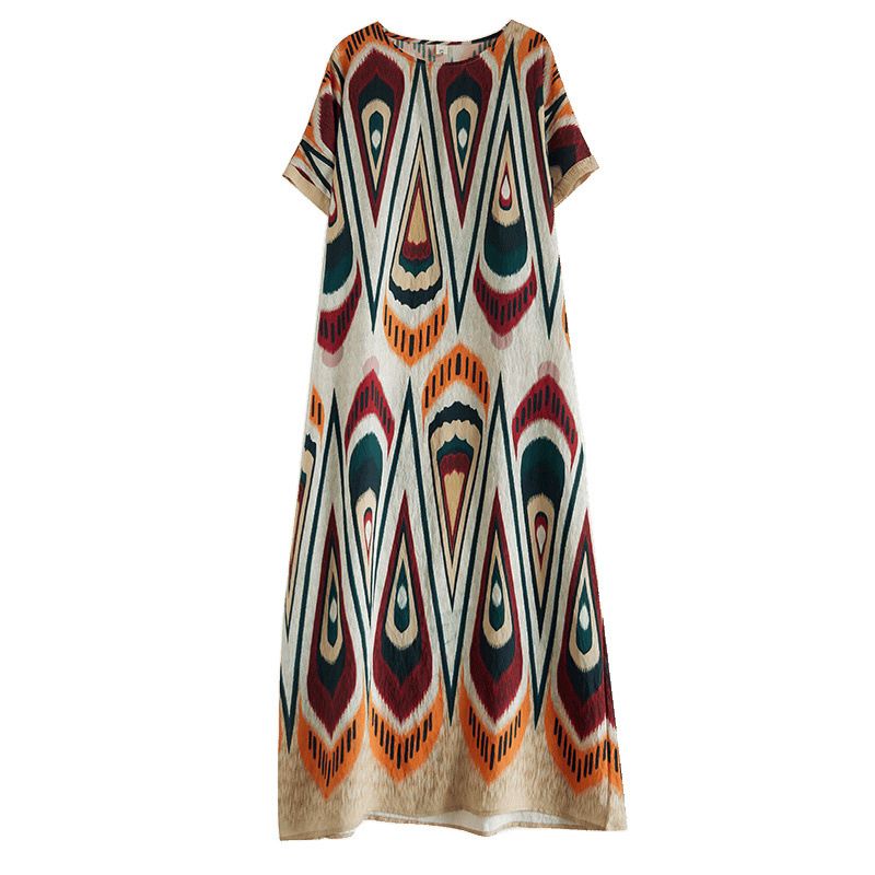 Abito da spiaggia estivo di media lunghezza, elegante e ampio, in stile etnico, per donna, taglie forti_voghion.com