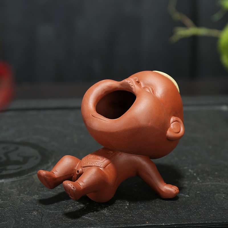 Childlike Purple Clay Water Pet Ornament Smiling Mouth Always Open Haha Fuwa Spraying Peeing Child Tea Set Accessory_voghion.com