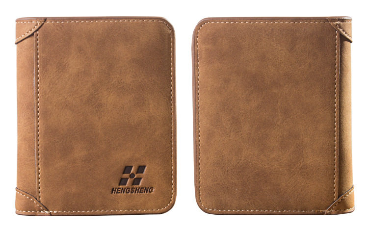 2024 European and American Fashion New Men's Wallet Short Frosted Leather Wallet Retro Three Fold Vertical Wallet Youth Multi Card Slot_voghion.com