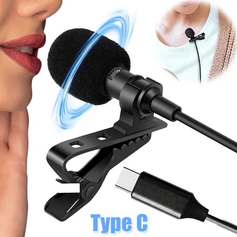 Type-C interface 1.5m clip on portable microphone for mobile live streaming, recording, interviewing, and speech_voghion.com