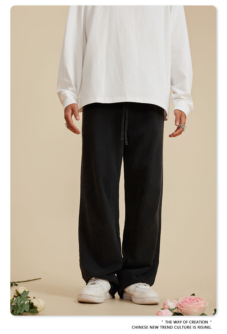 Herenkleding Gewassen zoom gebreide broek retro losse straatmode merk_voghion.com
